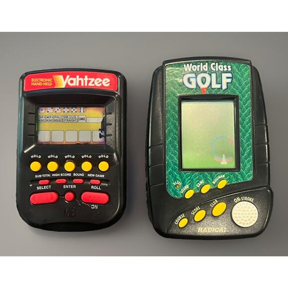 1995 Milton Bradley Electronic Handheld Yahtzee Game & World Class Golf UNTESTED - Picture 1 of 2